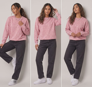 Chemise à col rond oversize à manches longues pour femme, coupe ample, style vintage délavé à l'acide, épaules tombantes, streetwear - Product Image 6