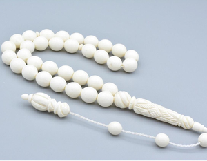 Tasbih de prière islamique de haute qualité en os de buffle, 100 perles, forme naturelle, éco-responsable, fait main, Subha musulmane de collection - Product Image 2