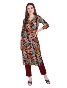 Conjunto de traje Patiala SAZU con estampado floral color granate para mujer, con kurta, pantalón y dupatta en algodón y rayón para uso diario, con bordado en el cuello. - Product Image 5