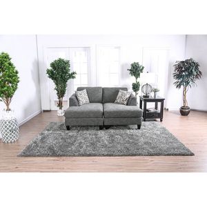 Set Divano Componibile in Ciniglia Grigia 5 Pezzi con Poltrona Senza Braccioli, Pouf e Chaise Longue, Divano Sezionale Imbottito con Cuscini per Arredamento Soggiorno - Product Image 5