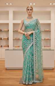 Elegante Sari de Seda Negra para Mujer con Bordado de Cuentas para Bodas, Largo hasta el Suelo, Corte Regular, Ropa India y Pakistaní - Product Image 6