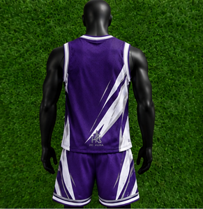 <b>Top</b> Demand Unisex Basketball Uniform Purple <b>White</b> Sublimated V-Neck Sleeveless Moisture Wicking Athletic Fit Custom Logo - Product Image 3