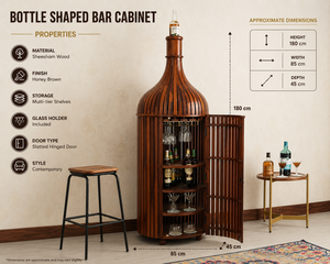 Mueble Bar para Vino en Forma de Botella, Hecho a Mano con Madera Sólida, Porta Botellas de Vidrio, Estante para Almacenamiento de Licores, Diseño Moderno y Antiguo para Hogar, Hotel, Comedor - Product Image 4