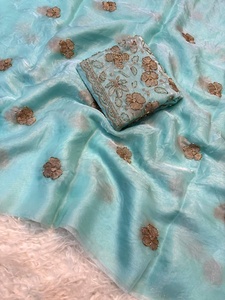 Sari de seda bicolor Space Silk con blusa de diseño Shree Fendy Leaf con bordado a mano, 100% tela pura, ecológico, de secado rápido, tejido para fiestas. - Product Image 6