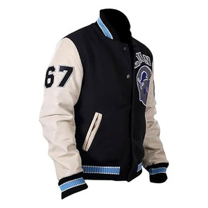 Chaqueta Varsity para Hombre, Chaqueta de Béisbol de Lana, Azul, Estilo Casual Urbano, Chaqueta de Moda, Mezcla de Algodón, Chaqueta Letterman con Mangas de Diferentes Materiales - Product Image 5