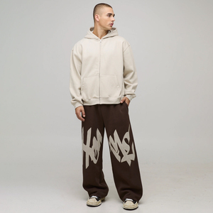 Pantalones Deportivos Holgados con Cordón en la Cintura, Color Marrón Chocolate, con Apliques de Letras Estilo Graffiti, Ecológicos, para Hombre - Product Image 4