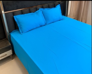 Ensemble de draps en coton bleu turquoise en gros avec taies d'oreiller assorties, collection Manlove pour la literie de maison et d'hôtel - Product Image 1