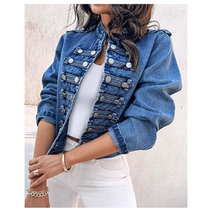 Chaqueta vaquera para mujer con botones, cuello alto, elegante, informal, de manga larga, ligera, para otoño, uso diario, a la moda - Product Image 3