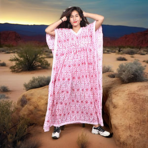 New Arrival 2026 Indian Hand Block Print Floor-Length Sweet Kaftan Robe Summer <b>Dress</b> Kimono Vacations <b>Loose</b> <b>Fit</b> Women's Clothing - Product Image 4