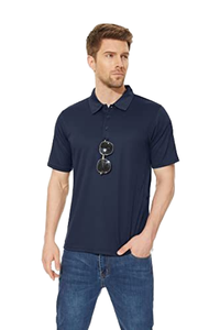 Chemises polo classiques noires pour hommes avec logo personnalisé, tissu tricoté respirant et à séchage rapide, design uni, manches courtes, fentes latérales - Product Image 4
