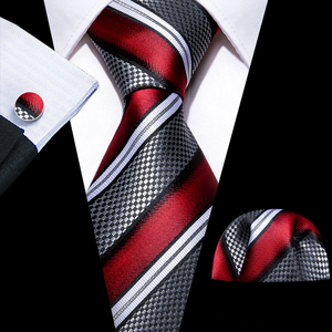 Conjunto de Corbata de Seda Ecológica Clásica con Pañuelo de Bolsillo y Gemelos para Hombres de Negocios - Product Image 4