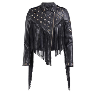 Zipper Design Wholesale Woman Leather Clothes Black <b>Biker</b> Motorcycle Punk Studded Real Leather <b>Jackets</b> Women Leather Stud Jacke - Product Image 1