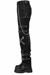 Pantalon noir de style gothique pour homme avec plusieurs poches et chaînes, taille haute, fermeture éclair, en toile, pour l'automne - Product Image 3