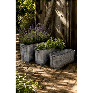 Lot de jardinières rustiques en métal galvanisé - Pots de fleurs rectangulaires vintage style ferme avec poignées pour intérieur et extérieur - Product Image 1