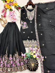 Traje Salwar de Seda Bordado Negro con Dupatta, Vestido de Boda Tradicional Indio Pakistaní para Mujer, Largo hasta el Suelo - Product Image 4