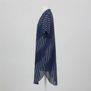 Women's Navy Blue Tie Dyed Striped Crew Neck <b>High</b> <b>Waist</b> 100% Cotton Quick Dry Swimwear 2 Piece Set Regular Fit Front - Product Image 2