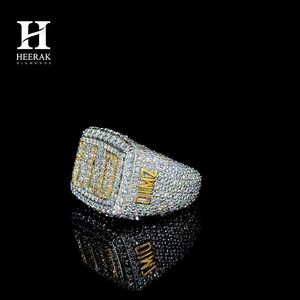 แหวนอักษรย่อชื่อสั่งทำพิเศษ หรูหรา ทองคำขาว 14K 18K สองสี ประดับเพชรเหลืองแบบไมโครเพฟ สไตล์ฮิปฮอป แหวนแชมป์ - Product Image 3