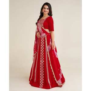 Lehenga Choli con Bordado de Hilo de Algodón y Lentejuelas, Accesorios Étnicos para Fiestas - Product Image 1