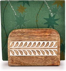 Porte-serviettes en bois de manguier, support vertical pour serviettes en papier, style rustique, design floral, décoration vintage pour la maison - Product Image 5