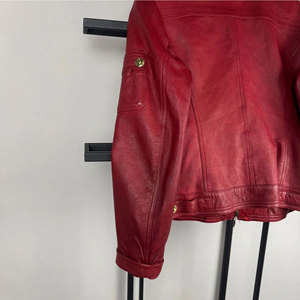 Custom Women's Burgundy Real Leather Biker <b>Jacket</b> - Luxury Multi-Pocket Sheepskin Moto <b>Jacket</b> with Gold Hardware - Product Image 5