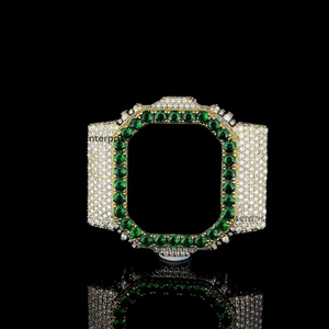Cubierta de Lujo para Reloj con Incrustaciones de Diamantes Verdes CZ, Bisel de Reloj Hip Hop, Plata 925, Accesorios de Joyería Personalizados para Relojes - Product Image 1