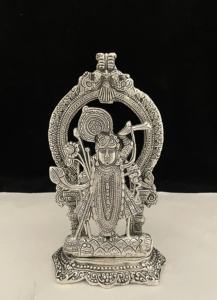 Statue de Statue en métal du dieu Hindu du Sri Srinath Nathdwari, Statue de murti-puja à collectionner indienne - Product Image 2