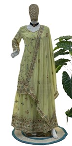 Salwar Kameez Verde Claro Bordado en Faux Georgette, Vestido de Novia Tradicional para Mujer, Estilo Indio-Pakistaní, Ropa de Fiesta - Product Image 5