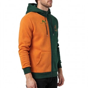 Sudadera con capucha vertical personalizada naranja y verde con cremallera para hombre, de forro polar con bloques de color, logotipo bordado, venta al por mayor de fábrica OEM - Product Image 4