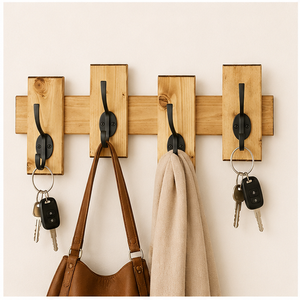Modern Rustic Solid Wood <b>Wall</b> Mounted Coat Rack With 4 Heavy-Duty Black Iron <b>Hooks</b> Farmhouse Entryway Organizer For Coats Hats - Product Image 6