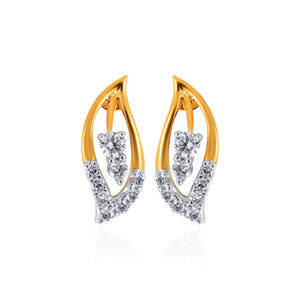 Clous d'oreilles en or jaune 18 carats avec diamants ondulés en forme de feuille, diamants courbés taille ronde cultivés en laboratoire, bijoux fins élégants - Product Image 1