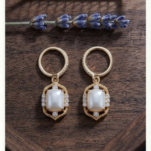 Wholesale Price White Pearl <b>Earrings</b> 5.5 Inch Long CZ <b>Dangle</b> 925 Sterling Silver 18K <b>Gold</b> Plated Trendy <b>Earrings</b> - Product Image 3