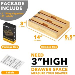 WrapNeat 3 in 1 <b>Kitchen</b> Storage Organizer Includes Cutter <b>Labels</b> Plastic Wrap Aluminum Foil Wax Bamboo Dispenser - Product Image 5