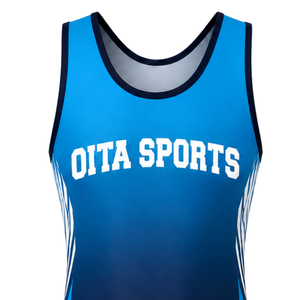 Traje Deportivo de Poliéster Sublimado Azul Rey y Blanco para Hombre, Singlet de Lucha Libre, Ropa de Entrenamiento de Alto Rendimiento - Product Image 4