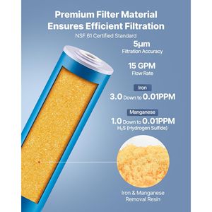 Cartuccia di Ricambio per Filtro Acqua a 3 Stadi per Tutta la Casa, 4.5'' x 20'', Blocco di Carbonio per Riduzione di Ferro e Manganese, per Uso Domestico - Product Image 3
