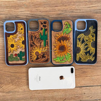 Nouveau étui de téléphone en cuir usiné élégant fait à la main personnalisé Vintage luxe haute qualité étui floral usiné pour IPhone 13/14/15
