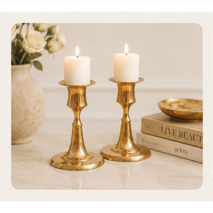 Luxury Antique Gold <b>Brass</b> Candle <b>Holder</b> Set - Elegant Vintage Taper <b>Candlestick</b> Stands for Wedding Table Centerpiece On Sale - Product Image 2