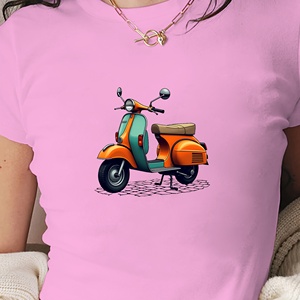 T-shirt court de mode pour femmes de conception de scooter vintage classique - Product Image 1