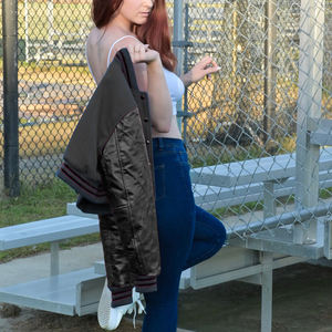 Veste courte universitaire pour femme, bleu marine, style Letterman, manteau bomber, manches en similicuir, vêtement d'extérieur décontracté, mode féminine - Product Image 2