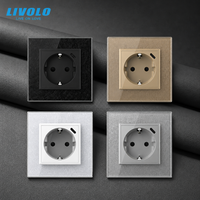 Livolo Moderne Leder-Muster Glasrahmen-Panel EU-Standard Schuko-Steckdose 16A RoHS-Zertifizierte Wandsteckdose