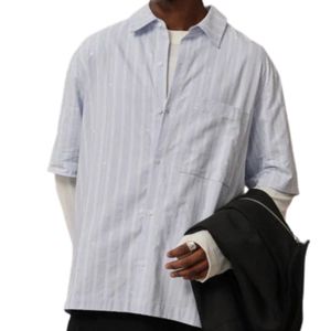 Camisa de Hombre a Rayas, Manga Corta, con Botones, Informal, Ligera, Tejida, para Verano, Rayas Verticales, Suministro al por Mayor OEM - Product Image 4