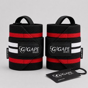 สายรัดข้อมือ GAPE SPORTS ไนลอน สีดำแดงขาวลายทาง ปิดด้วยแถบตีนตุ๊กแก สำหรับยกน้ำหนัก ราคาขายส่ง OEM ราคาถูก - Product Image 5