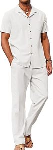 Conjunto de Camisa de Manga Corta para Hombre, Tejido de Poliéster y Algodón - Product Image 2