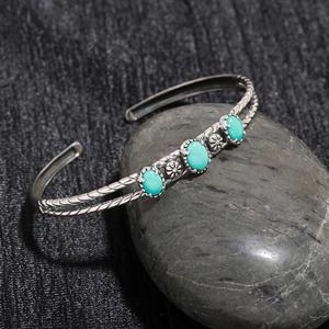 Trendy Unisex Vintage Fashion <b>Bracelets</b> Adjustable Anniversary Turquoise Natural Crystal Gemstone <b>Bangle</b> Brass <b>Silver</b> - Product Image 1
