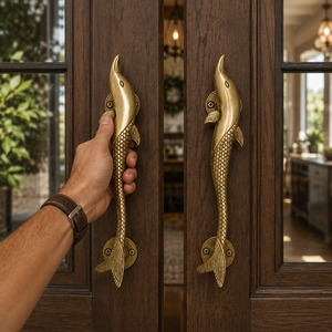 Poignée de porte en laiton SHUBHAM en forme de dauphin, bouton d'entrée intérieur traditionnel, couleur or, forme 3D, quincaillerie de meubles, décoration - Product Image 5