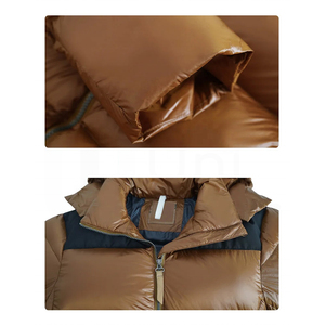 Blouson matelassé marron pour homme, col montant, fermeture éclair, à capuche, coupe-vent, décontracté, pour l'hiver, couleur unie, rembourrage épais en duvet - Product Image 5