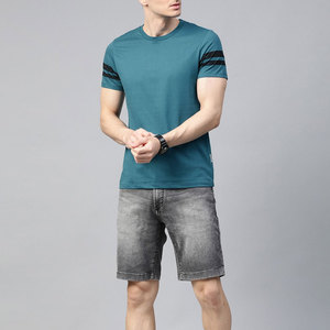 Camiseta de Manga Corta para Hombre, Color Verde Azulado, Cuello Redondo, Corte Regular, Informal, de Algodón, con Patrón de Jersey, Transpirable, Tejido Antiarrugas de Secado Rápido - Product Image 4