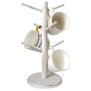 Soporte para tazas de madera de acacia con 6 ganchos, acabado natural, organizador de cocina para almacenamiento de tazas de café en la encimera, para uso doméstico. - Product Image 4