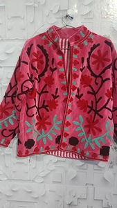Abrigo de Mujer con Bordado Floral Rosa, Chaqueta de Tela Suave, Ropa Exterior Informal - Product Image 2