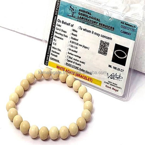 Natural Gemstone White Quartz 8 MM Stone Beaded Elastic Unisex Bracelets With <b>Original</b> Stone Certificate <b>Card</b> - Product Image 1