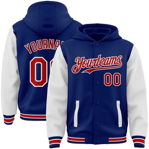 เสื้อแจ็คเก็ตฮู้ดดี้แบบมีกระดุมสองสี รุ่น Varsity Letterman สีแดงขาว แบบ Royal Red-White Bomber จาก OMMIZ INDUSTRY ขายส่งโดยตรง - Product Image 1